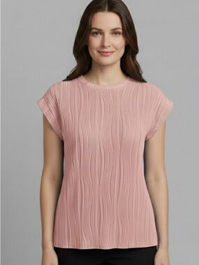 Women's Sleeveless Top Size XXL 2X  Pink Textured Wavy Ribbed Stretchy